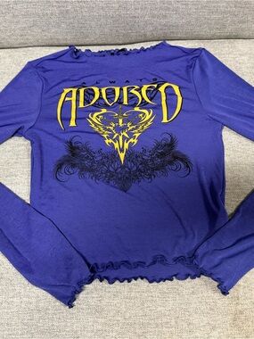 Adored Graphic Long-Sleeve Top in blue